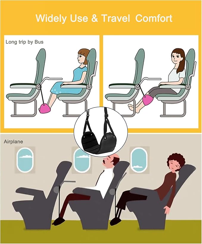 2 Pack Foot Hammock for Plane Travel, Airplane Travel Footrest Hammocks Adjustable Length Hanger for Comfortable Foot Rest, Portable Under Desk Flight Foot Leg Sling