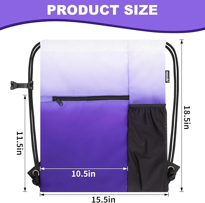 HOLYLUCK Men & Women Outdoor Sport Gym Sack Waterproof Drawstring Backpack Bag (Standard with drawstring, Gradient Purple)