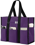Becokan Large Tote Bag for Women Waterproof with 12 Pockets Top Zipper Closure Utility Teacher Nurse Bags for Work School