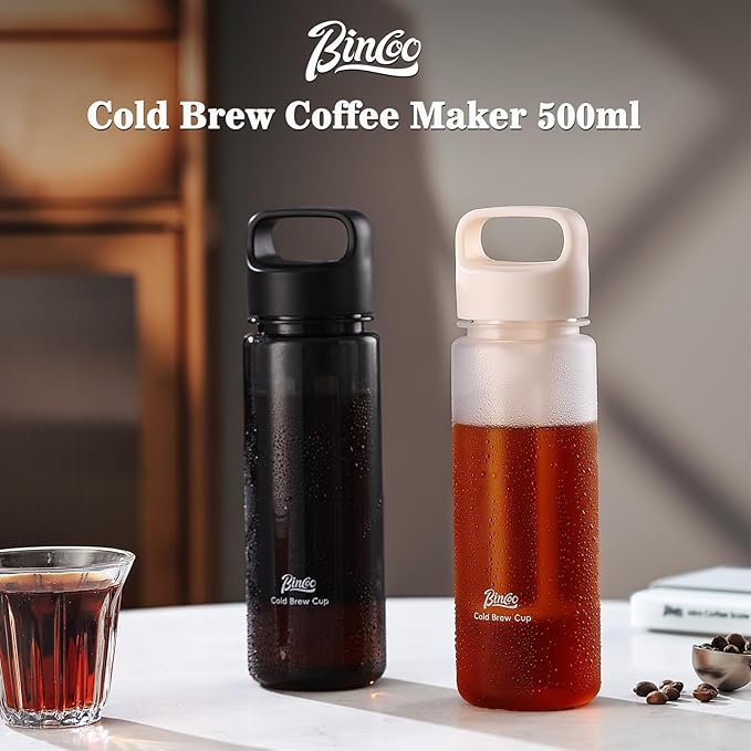 Cold Brew Coffee Maker 15oz, Iced Coffee Maker with Fine Mesh Filter,Cold Brew Travel Cup,Leakproof and Portable Lid (Black)