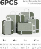 Percover Compression Packing Cubes 6-Piece Set, Packing Cubes Compression for Travel with Multi-Size Organization, Travel Organizer for Carry On & Checked Luggage, Green