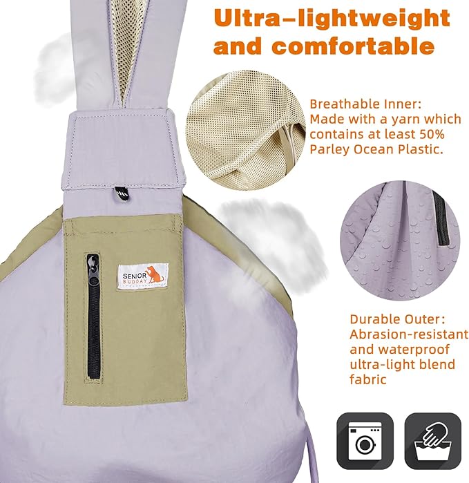 Dog Carrier Sling,Dog Carriers for Small Dogs & Cats Under 20 lbs,Puppy Carrying Backpack Pet Purse with Pockets,Adjustable Shoulder Strap,Hands Free for Travel (Purple)