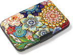 Credit Card Holder, Mini Aluminum Card Wallet RFID Blocking Slim Metal Hard Card Case for Women Men, Mandala Flower