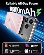 golioklsy Portable Charger Power Bank, 10000mAh Phone Charger with Built-in Cable, 20W PD Fast Charging, Slim Battery Pack with LED Display, Travel Essential for iPhone 17/16/15/14 All Series, Pink