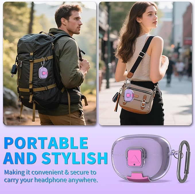 for Bose Ultra Open Earbuds Case with Secure Lock & Phone Stand, Soft TPU Shockproof Protective Clear Case for Bose Open Ear Earbuds Accessories with Cleaning Pen & Keychain (Clear Purple)