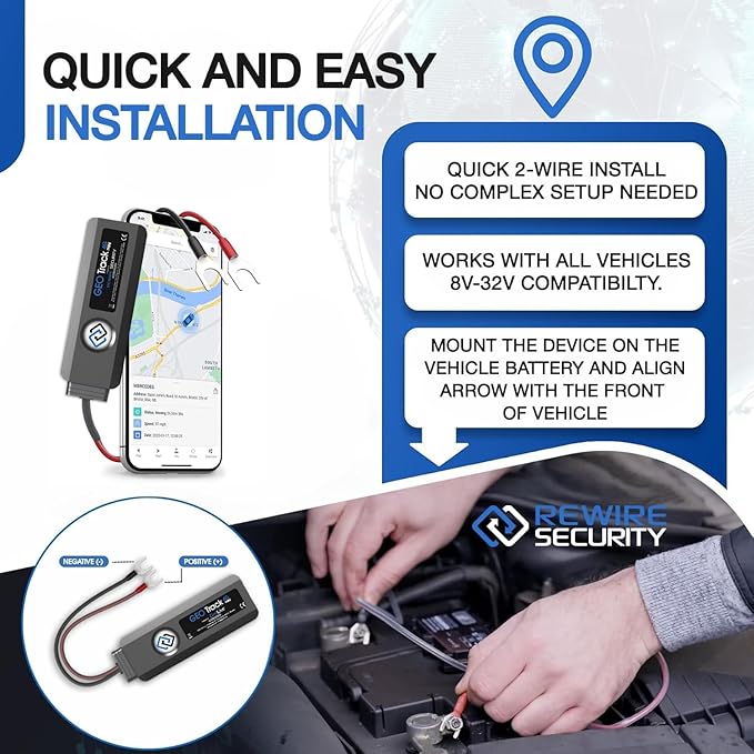 REWIRE SECURITY Geo Track Mini 4G GPS Tracker for Vehicles – Real-Time Vehicle Tracking Device for Car, Van, Motorhome | Easy Battery Install | Live App Tracking | 4G Fleet Tracking | Free Trial