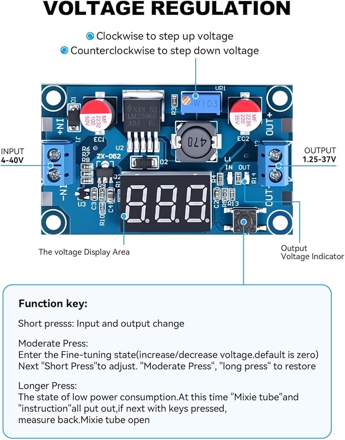 LM2596 DC-DC Buck Power Converter Module, Adjustable Voltage Regulator 4-40V to 1.25-37V Buck Converter with LED Voltmeter Display（Pack of 2）
