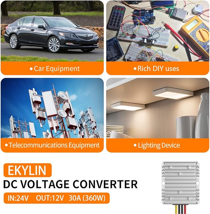 24V to 12V Converter, Step Down Converter 30A 360W for Heavy Duty Truck, Car, Vehicle, Boat, Solar System (DC15-40V Inputs)