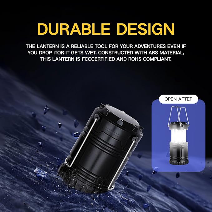 TAIHOM Camping Lantern, 4 Pack Battery Powered Flashlight for Power Outages, Portable Collapsible Hanging Light Essential for Home, Outdoor, Emergency Lamp Survival Kit Gear for Hurricane