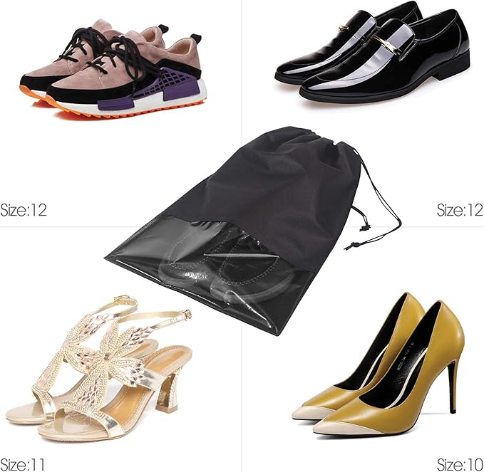 8 PCS Shoe Bags for Travel Non-Woven Large Shoes Pouch Storage Organizer with Rope for Men and Women Black