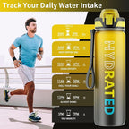 QLUR Water Bottle with Straw, 32oz Motivational Water Bottles with Time Marker to Drink, Tritan BPA Free, 1L Sports Water Bottle with Carry Strap LeakProof for Women Gym Fitness Outdoor (1 Pack)