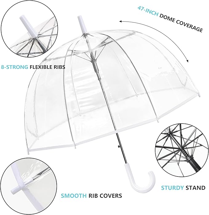 RONIARE Clear Bubble Umbrellas for Rain Large Windproof Dome Umbrella for Weddings,Prom, Graduation and Outdoor Events for Men and Women