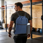 HOLYLUCK Men & Women Outdoor Sport Gym Sack Waterproof Drawstring Backpack Bag (Standard with width webbing, Navy Blue-1)