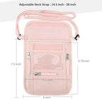 WALNEW Passport Holder Neck Pouch Travel Wallet for Women and Men, RFID Blocking Security Slim Traveling Wallet with Around Neck Lanyard Strap, Pink