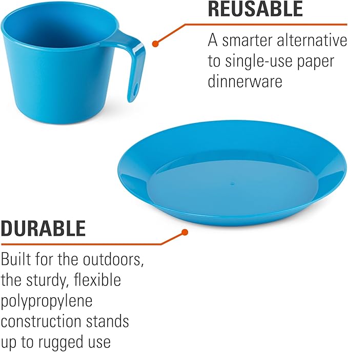 GSI Outdoors Cascadian Table Set I 6-Piece Camping, Backpacking Mess Kit, Plastic BPA Free, Plate, Bowl, Mug, Cup & Cutlery Set