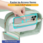 Packism Clear Fanny Pack for Women Stadium Approved - Quilted Clear Belt Bag, Adjustable Strap Fits 35-51 Inches, Transparent Waist Bag for Sports Concerts Festivals, Soft Green