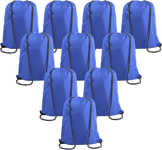 BeeGreen Royal Blue Drawstring Backpack Bags Bulk 10 Pack X-Large 22.4" L x 17.5" W Sports Cinch Sack Gym String Bags Machine Washable Heavy Duty String Backpack for Men Women
