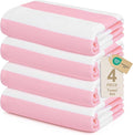 Touchat 4 Pack Beach Towels Cabana Stripe 280GSM Polyester Lightweight Quick-Dry Swim Pool Towel, 30'' x 60'' Oversized Compact Travel Bath Towel, Camping | Ultra-Portable, Multi-Functional, Pink