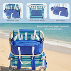 SUNNYFEEL Low Beach Chair, 5-Position Lay Flat Reclining, Backpack Portable Folding Chair with Cooler Bag & Cup Holder, Heavy Duty 350 LBS, Compact for Beach, Camping, Travel