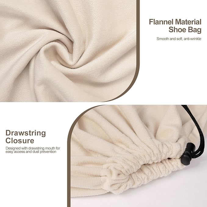 5 Pack Shoe Bags for Travel, Washable Dust Bags for Storage & Packing 17.7" x 13.8" Dustproof Flannel with Drawstring Closure for Boots Handbags Shoes & Toys (Beige)