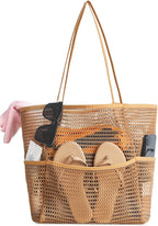 Iioscre Beach Bag for Women, Causal Hobo Pool Bags with Zipper Inner Pocket, Foldable Swim Tote Bag for Vacation Essentials