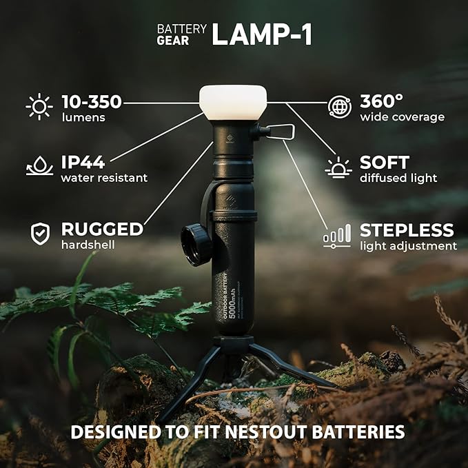 ELECOM NESTOUT Portable Charger and Lamp, 10000mAh Outdoor Battery Power Bank, 20W USB-C Fast Charging PD, Battery and Light for Camping, 300 Lumen LED Lantern Lamp-1 (Black)