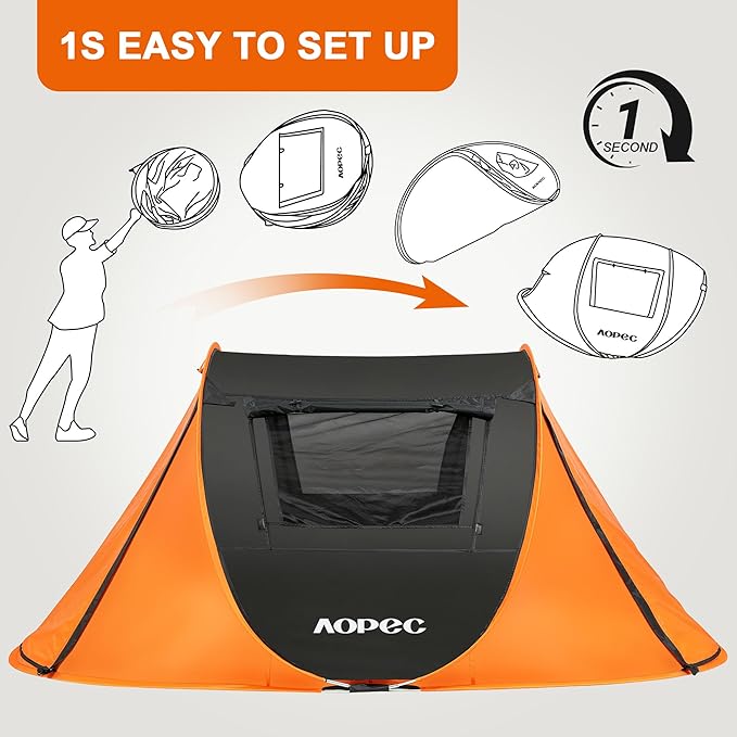 Pop Up Camping Tent, 2/4/6 Person Instant Tent Waterproof PU4500mm, Spacious Ventilated Camping Tent with Front Porch, Quick Setup Lightweight Portable for Outdoor Camping Hiking Beach