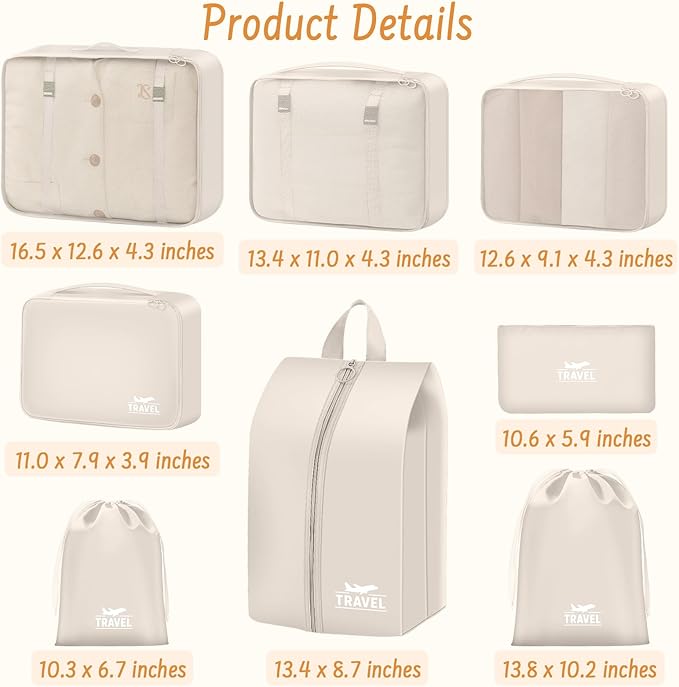 8 Set Packing Cubes for Travel Suitcase Organizer Bags Luggage Packing Cubes Set Travel Essentials Accessories Gifts for Women