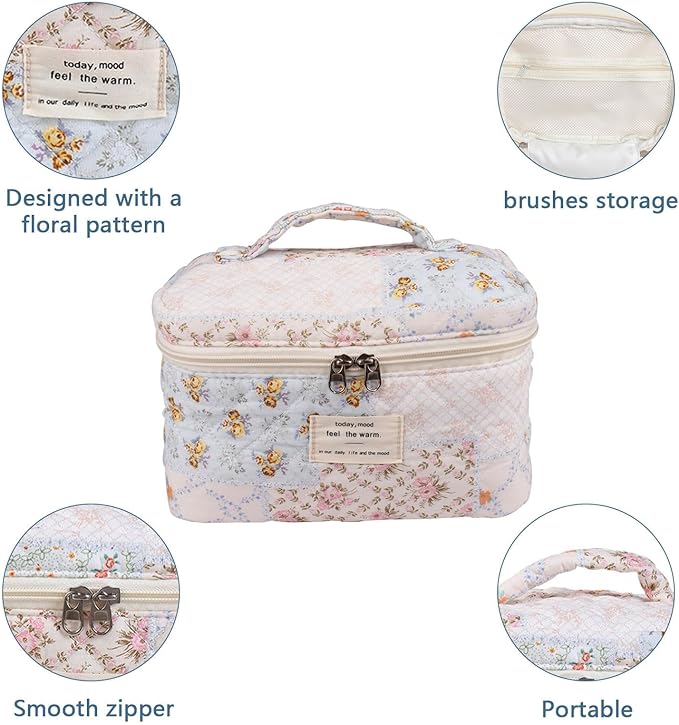 Gosect Large Makeup Bag, Cute Cosmetic Bag for Women Girls, Floral Coquette Aesthetic Toiletry Bag, Travel Make Up Organizer Bag (Ethnic style)