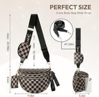 Cross Body Bag for Women Bum Bag Checkered Belt Bags Fanny Packs for Girls Travel Purse Fashion Waist Packs Crossbody Nylon Purse Trendy Shoulder Bags for Womens