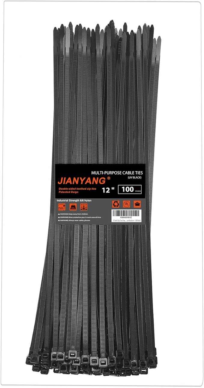 12 Inch Zip Ties Double Sided Toothed,100 LBS Tensile Strength Heavy Duty Cable Wire Ties With Self-Locking Adjustable More Durable Nylon Tie Wraps for Indoor Outdoor（100 Pack）
