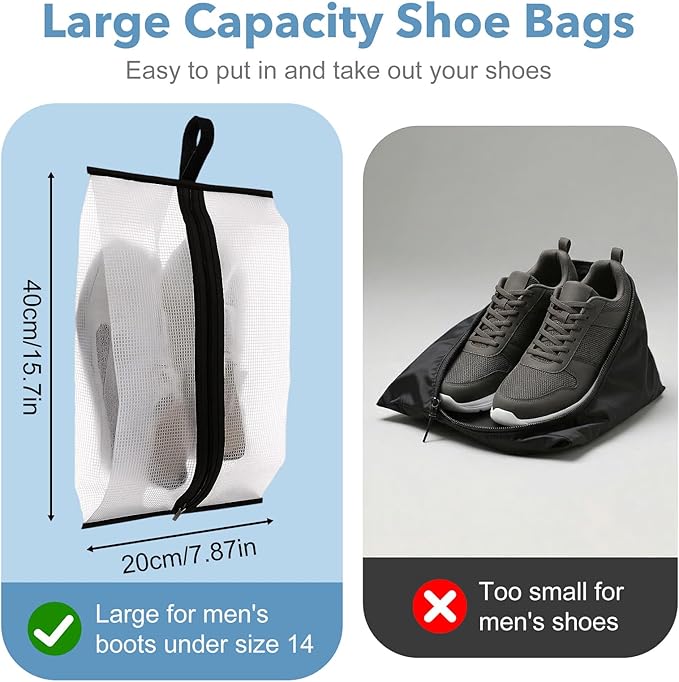 Shoe Travel Bags for Luggage, 4 Pack Waterproof Portable Travel Shoe Bags with Zipper and Handle for Organizer, Reusable Shoes Bag for Gym for Men Women