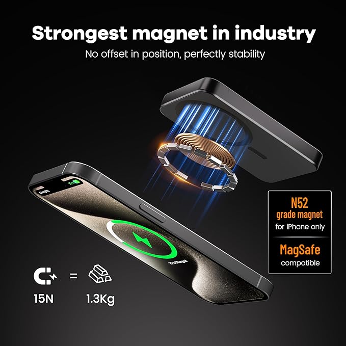 Power Bank, Ultra-Thin 10,000mAh Magnetic Wireless Portable Charger, 22.5W Fast Charging Battery Pack, Comes with USB-C Cable, Designed for iPhone Air /17/16/15/14/13/12