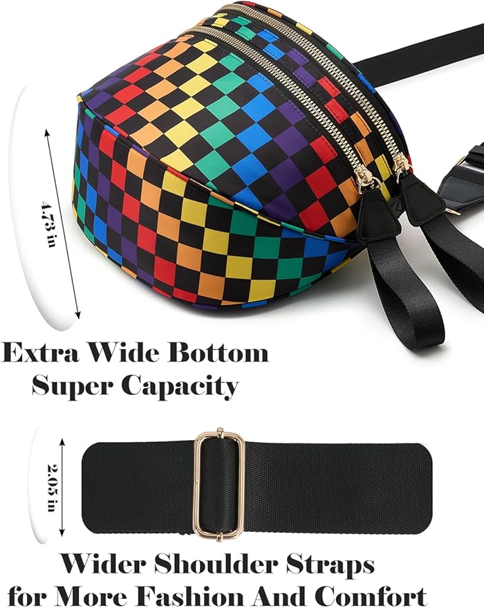 Black and White Checkered Crossbody Bag Bum Bag for Women,Spacious Checkered Purse Fanny Packs Belt Bag