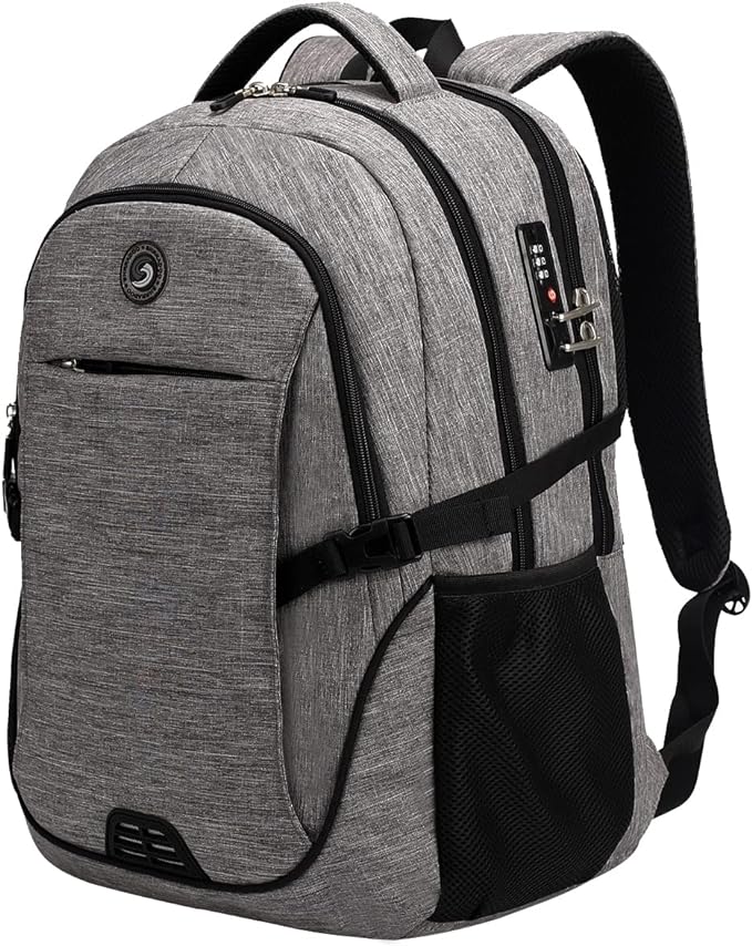 SHRRADOO Anti Theft Laptop Backpack Travel Backpacks with Combination Lock for Women Men College Backpack Computer Bag Fits 17 Inch Laptop,Grey