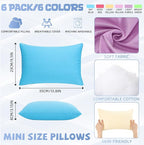 Kigley 6 Pack Mini Pillows for Daycare 9.1 x 13.8'' Small Travel Soft Breathable Cotton Pillow for Kids School Nap Travel Pet Neck Lumbar Purse Insert (Macaron Colors)