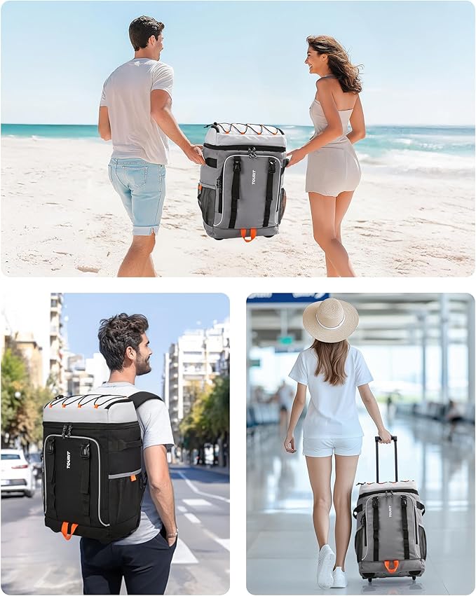 TOURIT Insulated Rolling Cooler Backpack, Leakproof Waterproof Beach Cooler Bag with Wheels and Handle, Outdoor Camping Picnic Travel