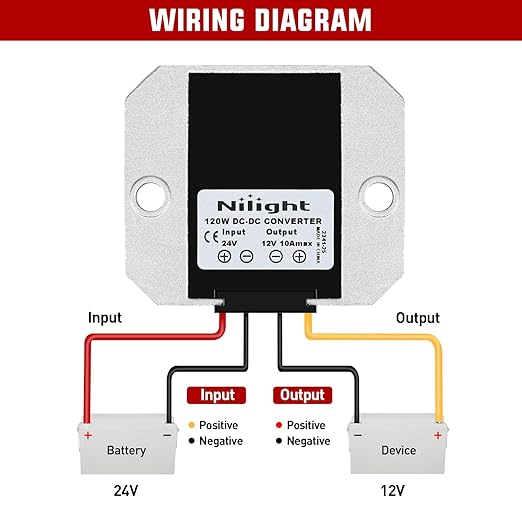 Nilight 24V to 12V Voltage Converter 120W 10A Regulator Step Down to 12VDC Waterproof DC Convert Reducer Power Supply Transformer Module for Golf Cart Scooters Trucks