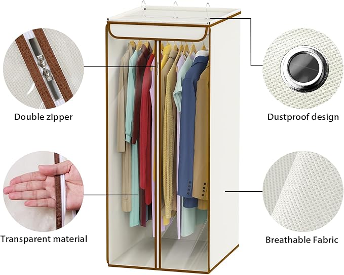 Univivi Garment Bags for Hanging Clothes, Large Clothes Storage Bags Closet Organizer with Clear Window, Premium Hanging Garment Storage Bag for Suits, Coats, Dresses, 40" (Beige)