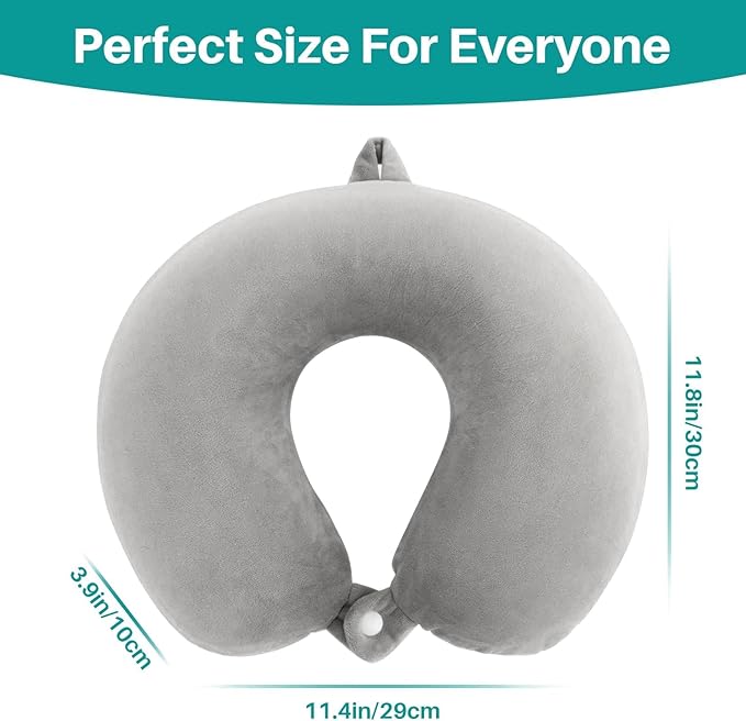 RAINFLOW Neck Pillow for Airplane Sleeping – Memory Foam Travel Pillow with Neck & Head Support, U-Shaped Design for Long Flights, Portable Adult Neck Support Pillow with Washable Cover (Grey)