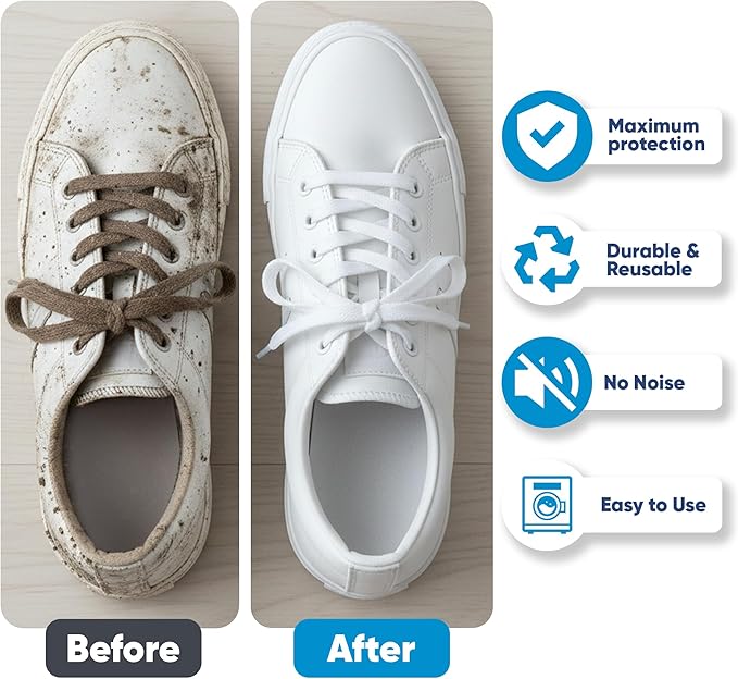 Shoe Washing Machine Bag – 2 Pcs Reusable Laundry Shoe Bag, 360° Deep Cleaning Sneaker Washing Bag, Durable Mesh Net with Zipper Protection, Fits All Shoe Types & Sizes (White, 14.8 × 7.4 Inches)
