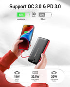 VEEKTOMX Portable Charger with Built in Cables 20000mAh, Power Bank for iPhone with AC Wall Plug, Fast Charging USB C Slim Battery Pack with LED Display Compatible with iPhone 17/16/15, Samsung