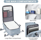 coofay Travel Backpack Carry on Flight Approved Mochila De Viaje Carry on Backpack for Airplanes Spirit Airlines Personal Item Bag 18x14x8 Inches Travel Bag Traveling Backpack for Women Men Grey Blue