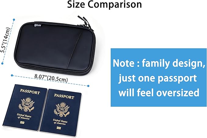 Family Passport Holder for 4, Black Passport Wallet for Travel, Passport Cover RFID Blocking for Women, Waterproof Wallet with Zipper, Airtag Passport Case for Men, Multiple Passport Bag