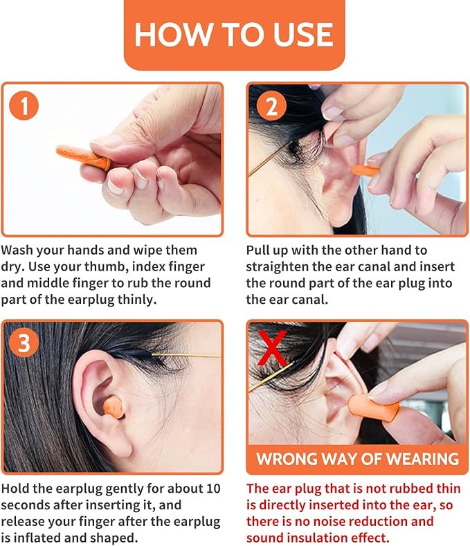 LYSIAN Soft Foam Ear Plugs for Work and Shooting, 38dB SNR Noise Reduction Earplugs, 60 Pairs Disposable Earplugs for Industrial Noise, Travel, Sleep and Snoring, Orange