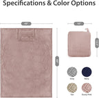 DEZ FURNISHINGS 4-in-1 Travel Compact Blanket Pillow Super Soft Velvet with Luggage Sleeve and Backpack Clip, Dusty Pink, 60" x 45"