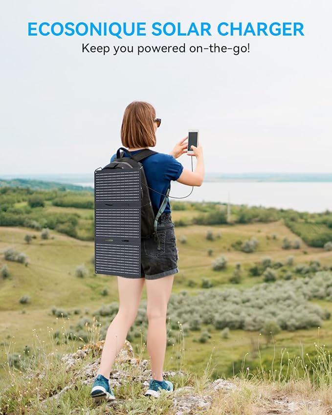 Ecosonique 30W Solar Panel Charger Portable Foldable, USB-C & USB-A Charging, ETFE IP67 Waterproof, Compatible with Cell Phones, iPhone, iPad, Samsung, LG, Power Banks, for Camping, Outdoor, Travel