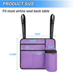 Airplane Seat Back Organizer & Storage, Airplane Tray Table Cover for Personal Items, Airline Seat Hanging Pockets Media Pouch,Reusable Travel Essentials,Fits Tablets,Cell Phone,Water Bottle (Purple)