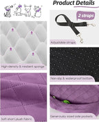 Lealchum Dog Booster Car Seat for Small/Medium Dogs,Puppy Portable Car Bed with Elevated Cushion,Fully Detachable and Washable,2 Storage Pockets,Easy to Install (Purple, Medium)