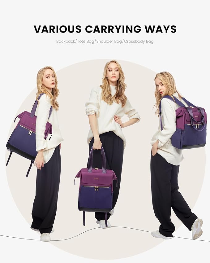 LOVEVOOK Laptop Backpack for Women, 17.7 Inch Work Laptop Bag with USB Port, Fashion Teacher Nurse Backpack Purse, Waterproof Travel Computer Backpack with Organizer Bag, 2pcs, Blue-Purple